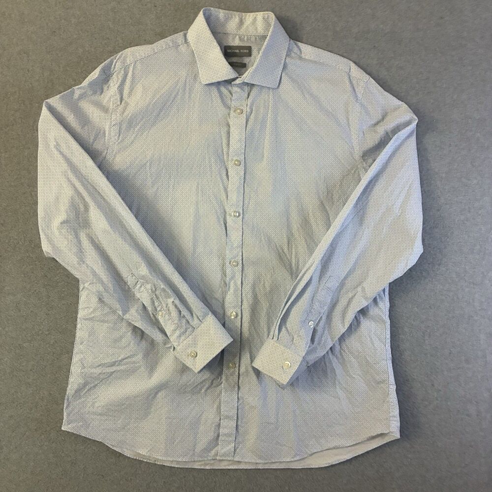 Men’s Michael Kors Slim Fit Dress Shirt XL 17 34/35 Blue Geometric Long Sleeve